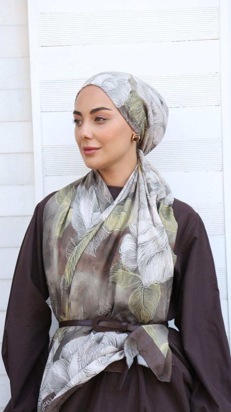 Desenli Kraş Şal Kahve-9