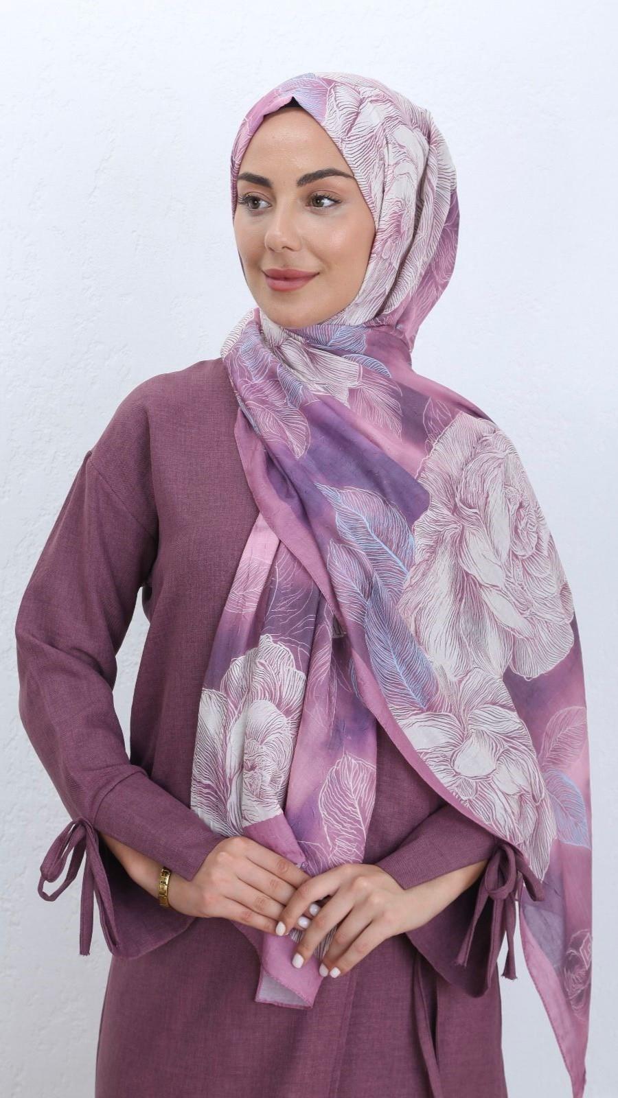 Desenli Kraş Şal Koyu Pembe-3