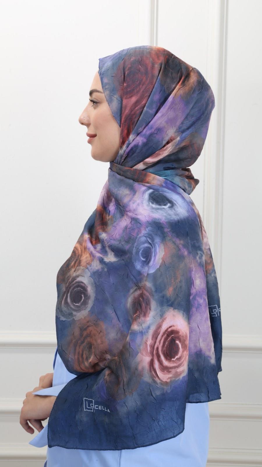 Desenli Kraş Şal Lacivert-1