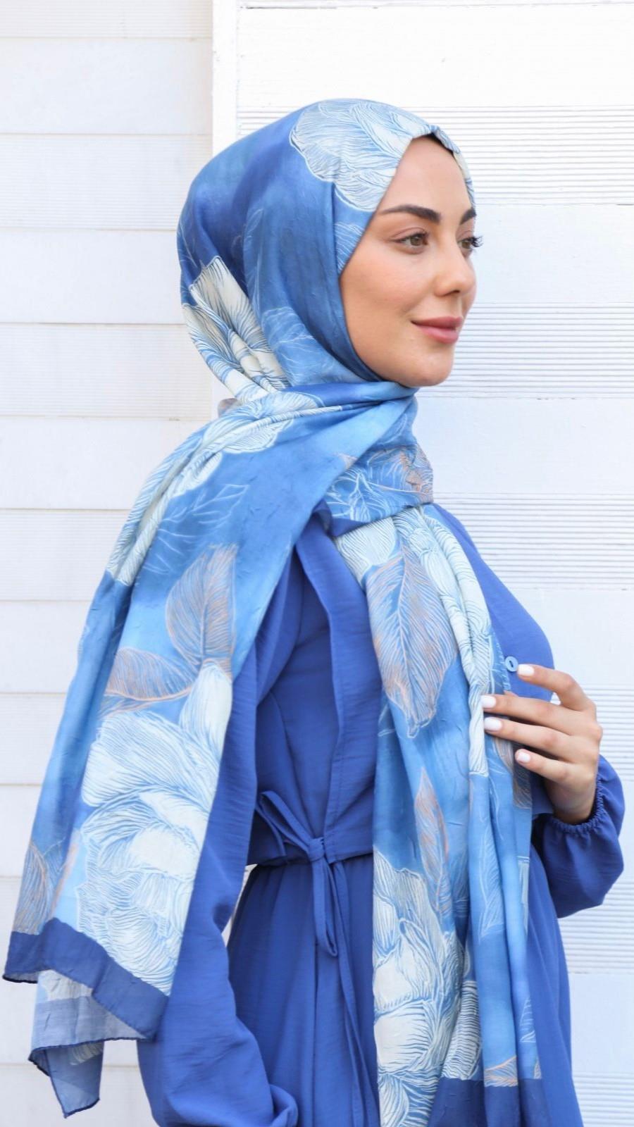 Desenli Kraş Şal Lacivert-4