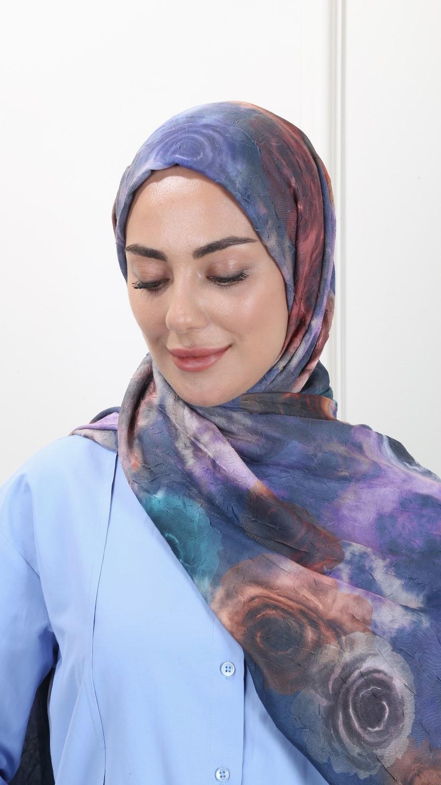 Desenli Kraş Şal Lacivert-1