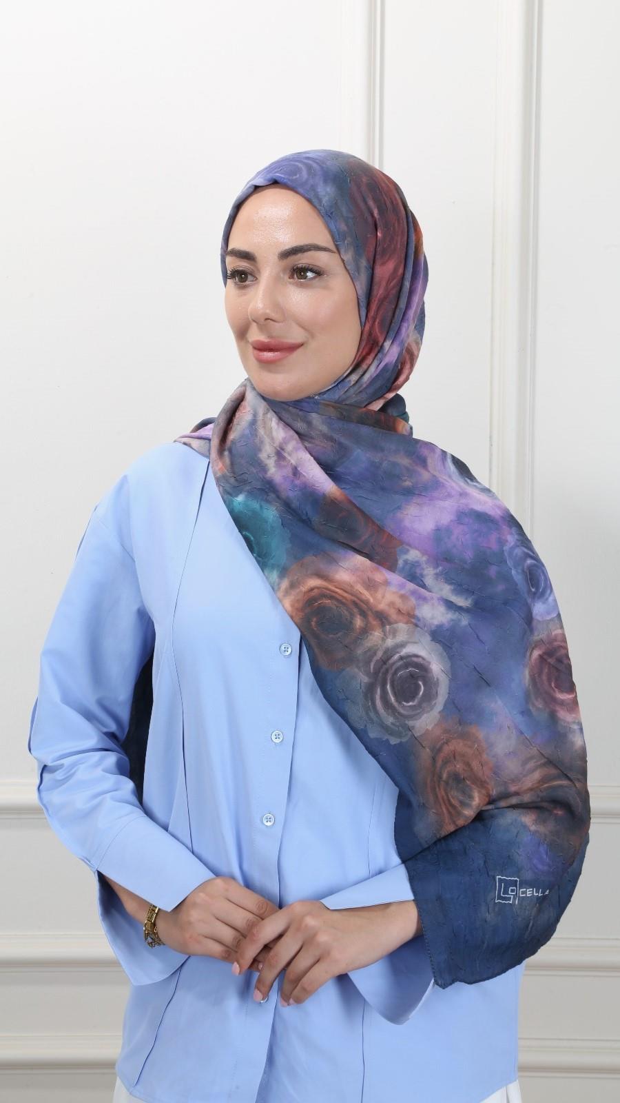 Desenli Kraş Şal Lacivert-1