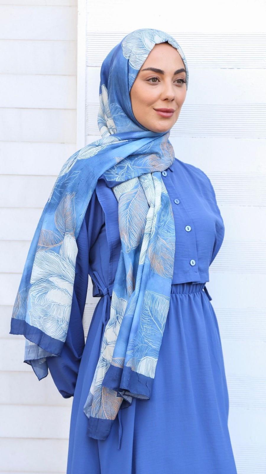 Desenli Kraş Şal Lacivert-4