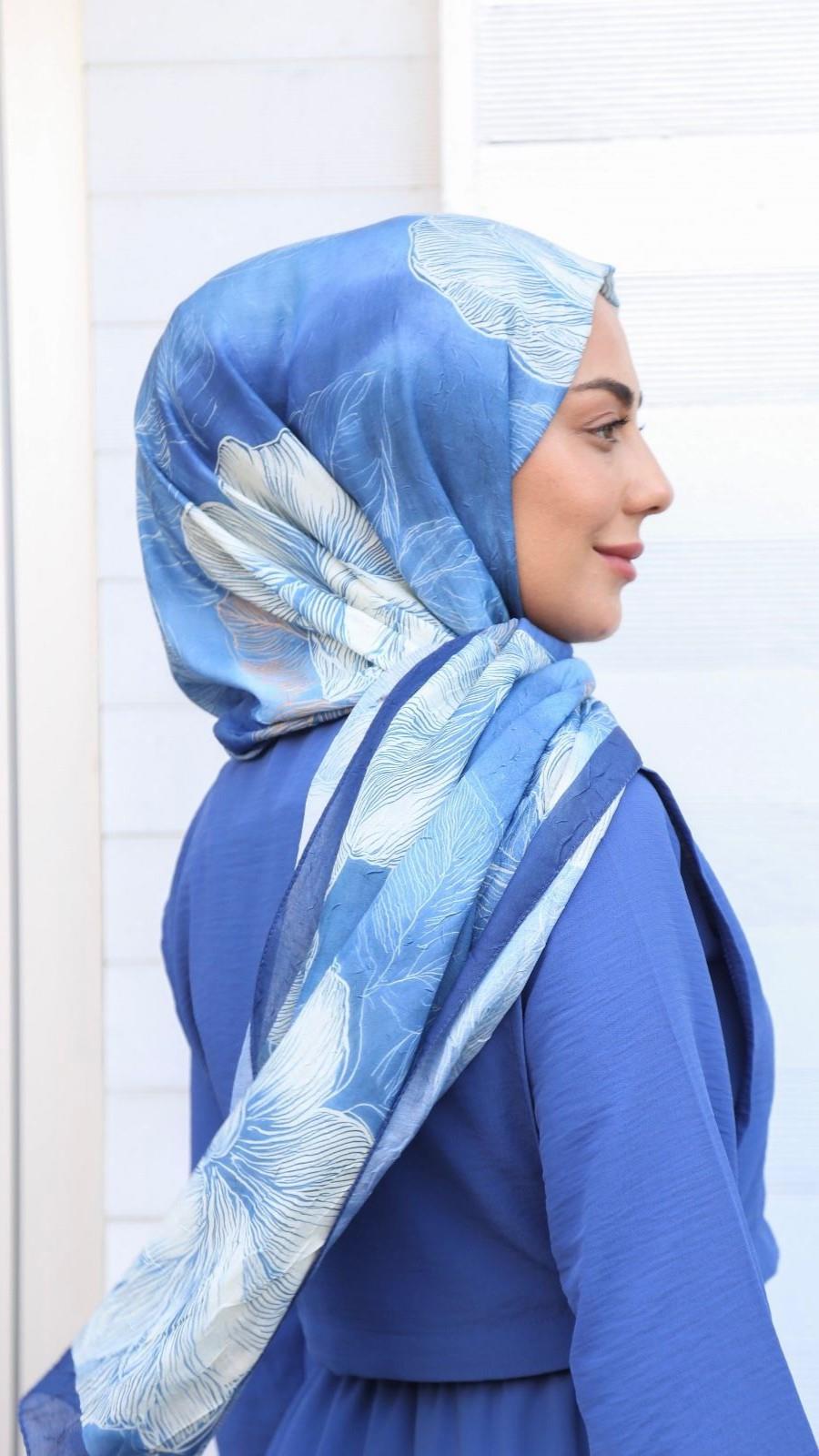 Desenli Kraş Şal Lacivert-4