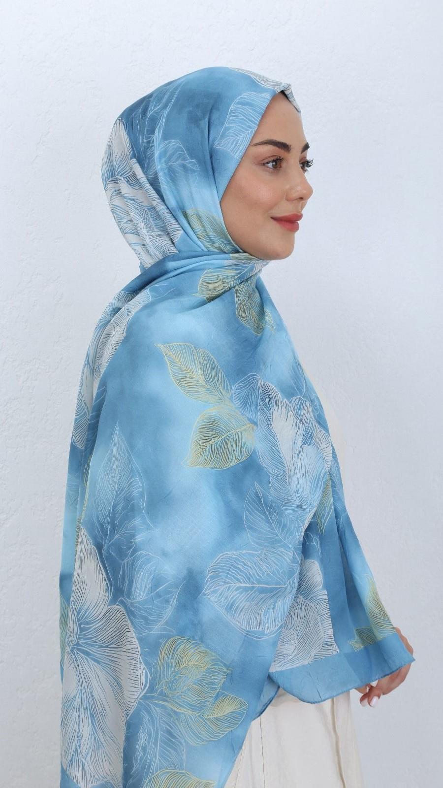 Desenli Kraş Şal Mavi-1