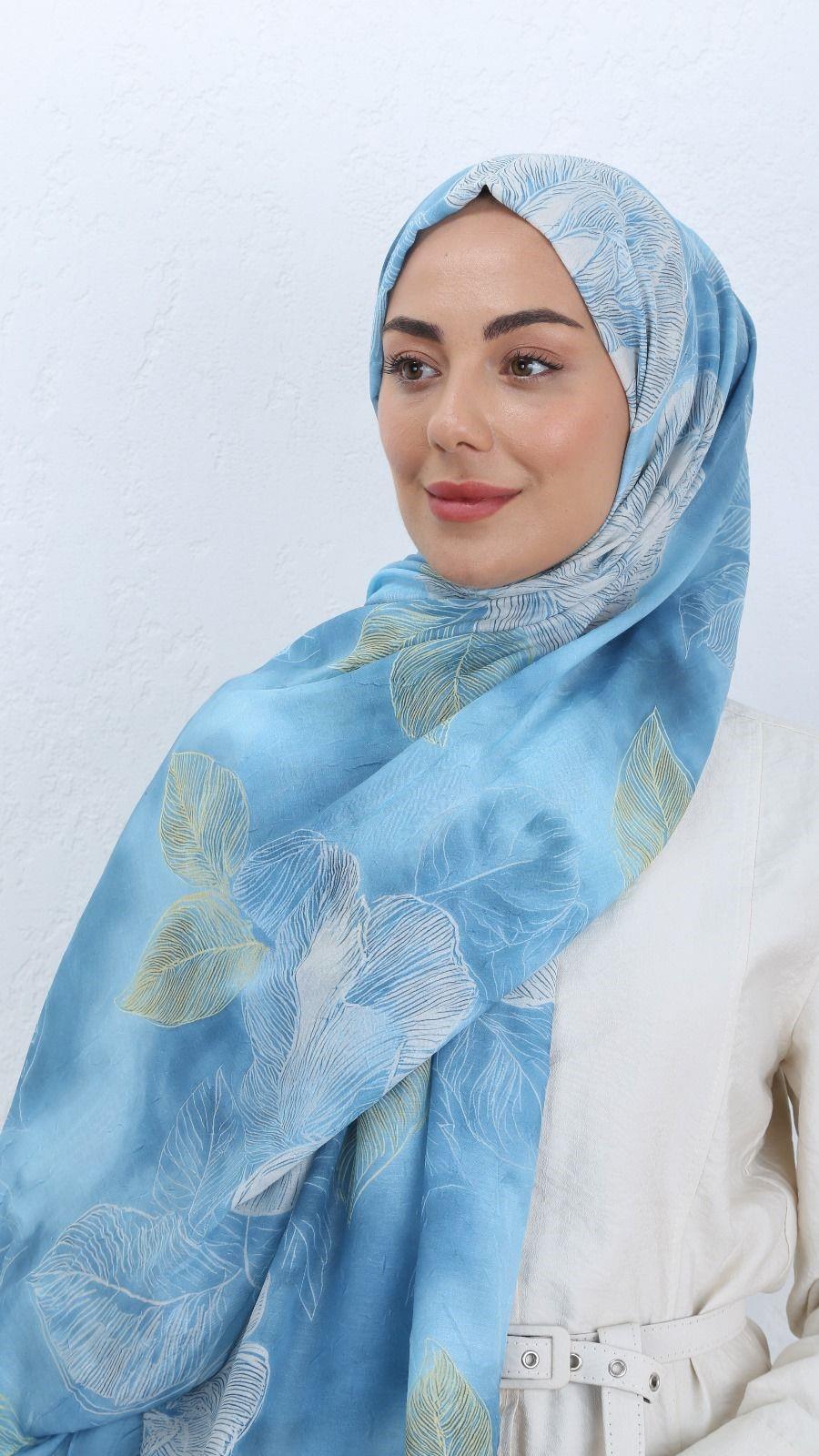 Desenli Kraş Şal Mavi-1