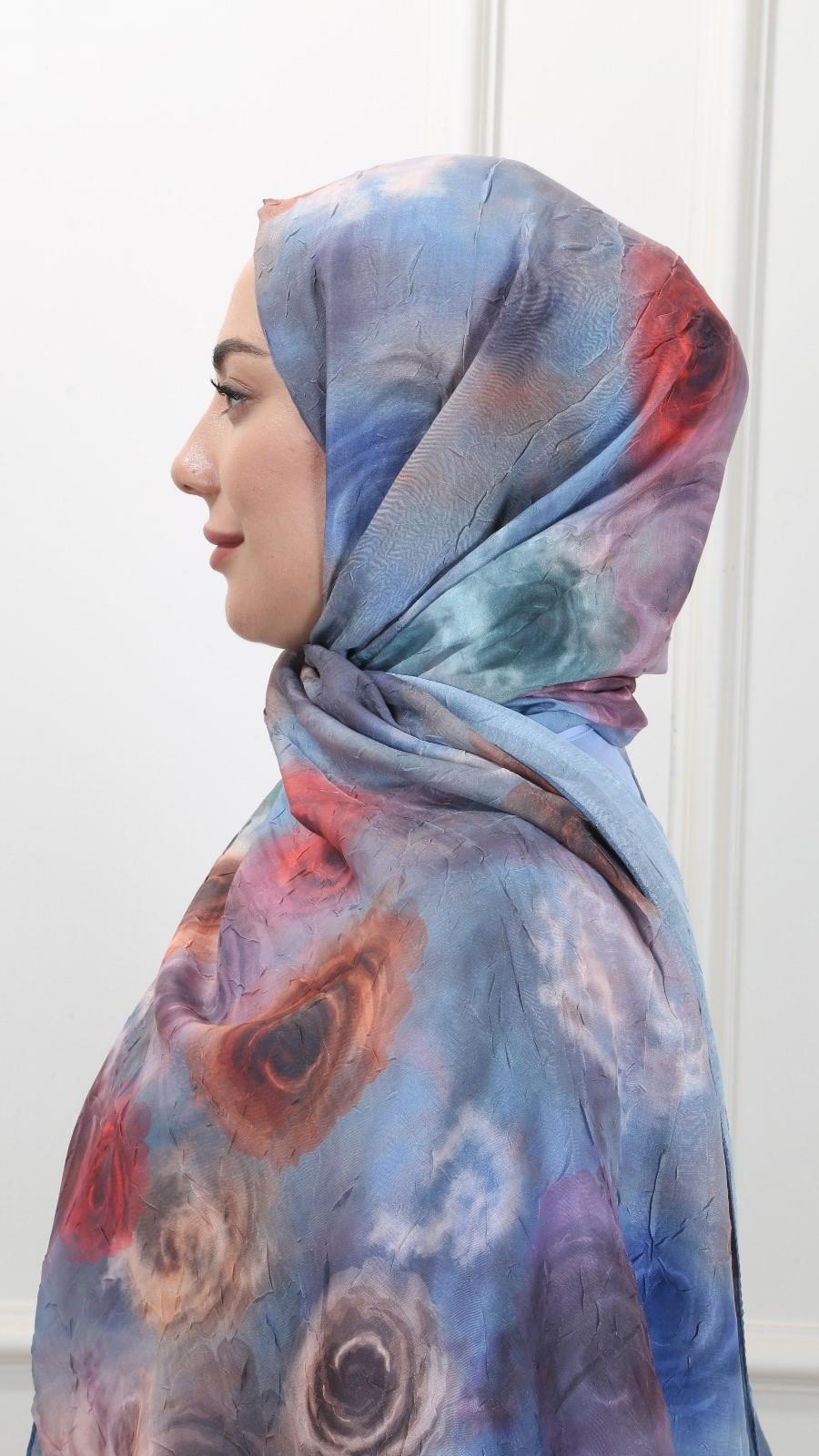 Desenli Kraş Şal Mavi-2