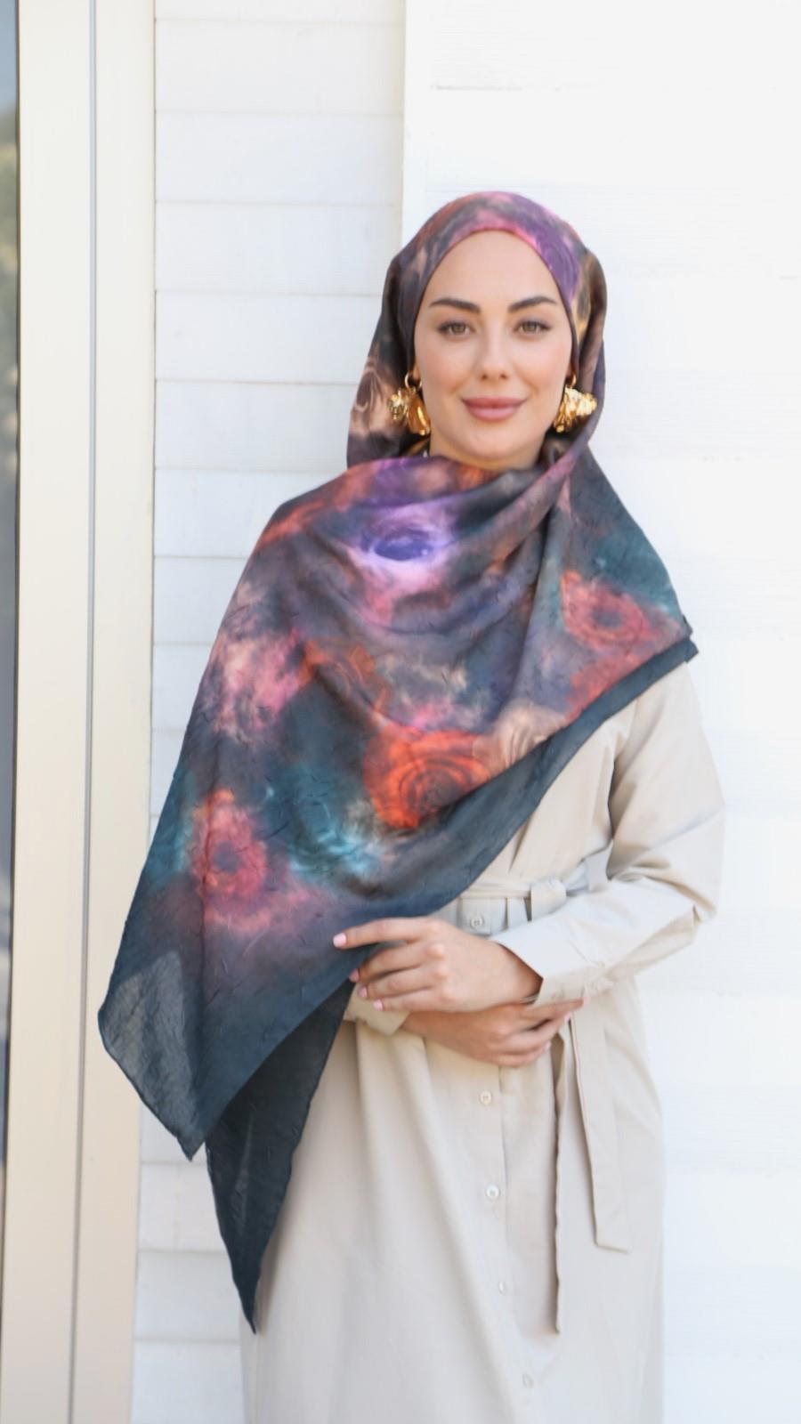 Desenli Kraş Şal Siyah-4