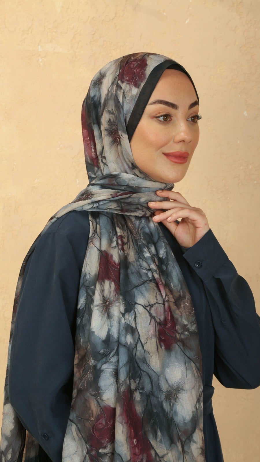Desenli Kraş Şal Siyah Bordo