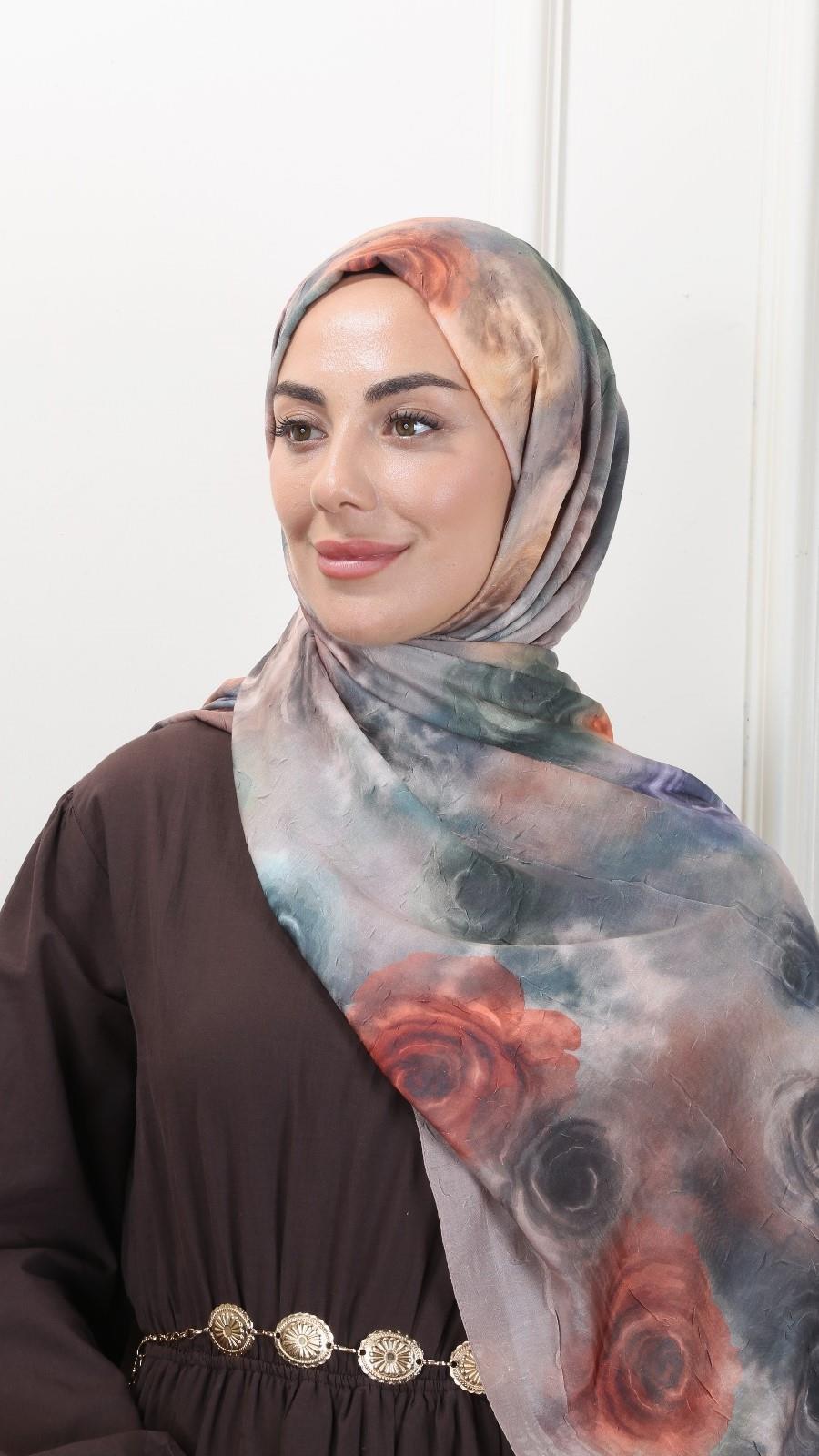 Desenli Kraş Şal Vizon-10