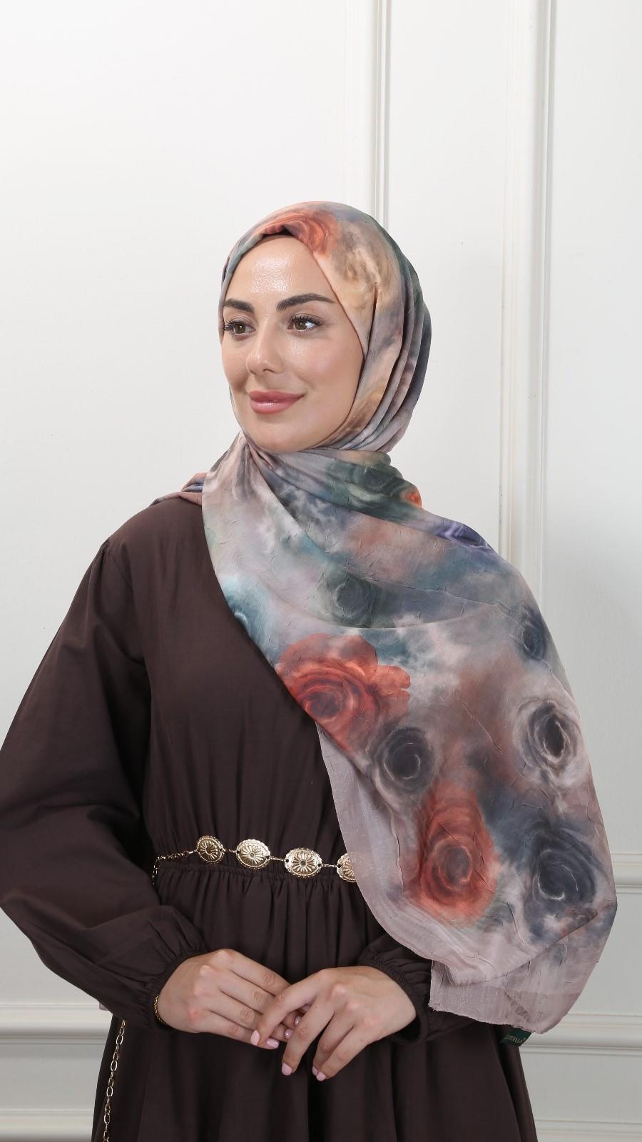 Desenli Kraş Şal Vizon-10