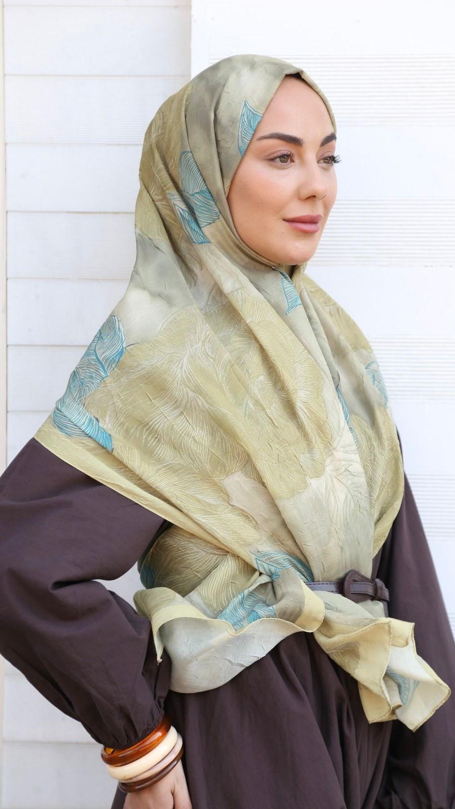 Desenli Kraş Şal Yağ Yeşili-6