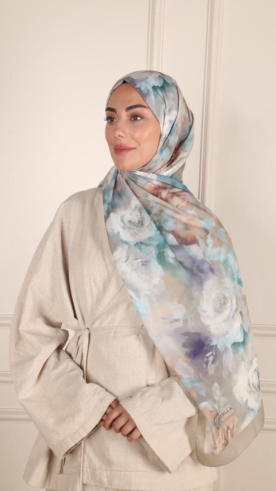 Desenli Pamuk Vual Şal Açık Haki-8