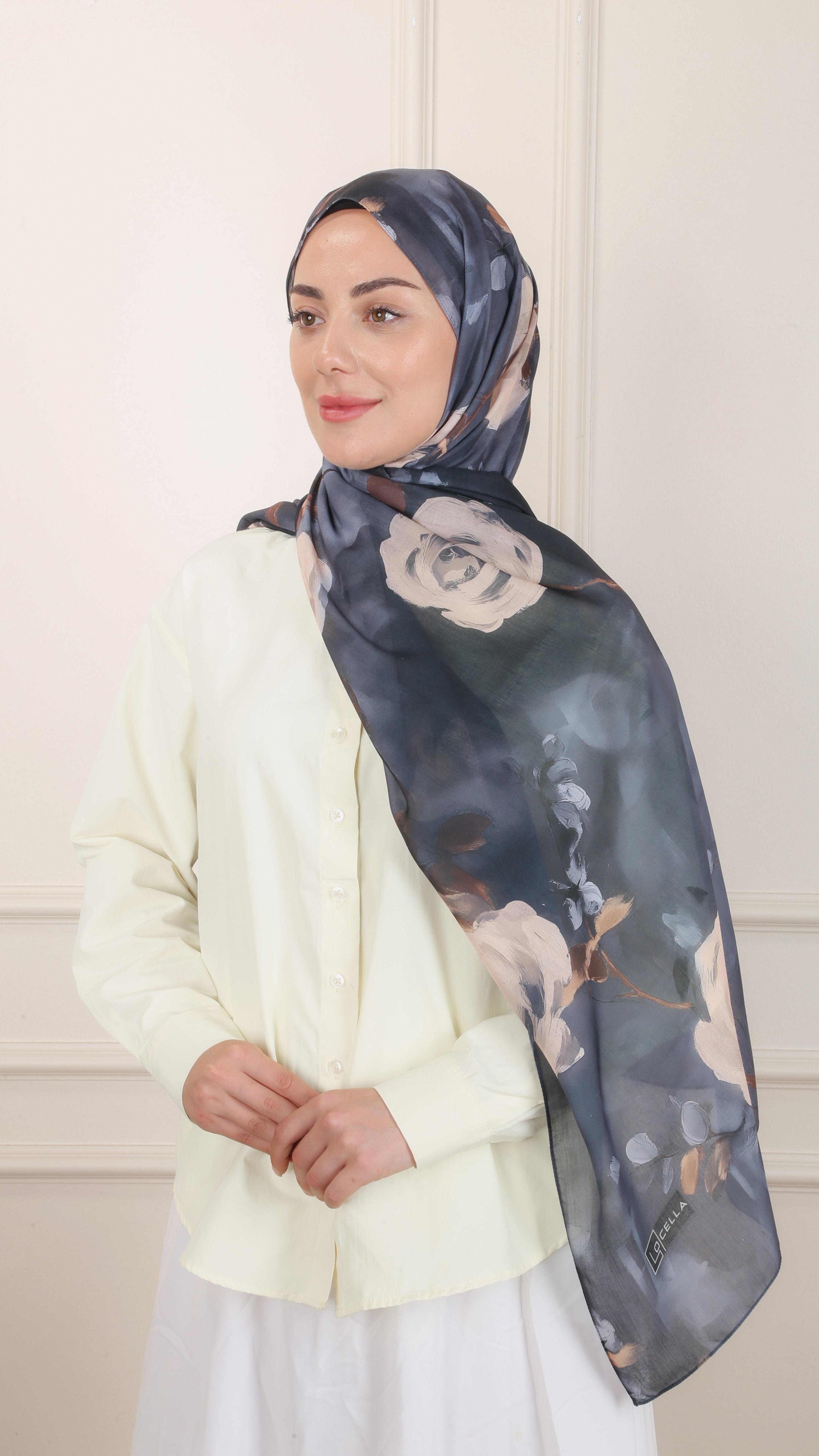 Desenli Pamuk Vual Şal Antrasit-8