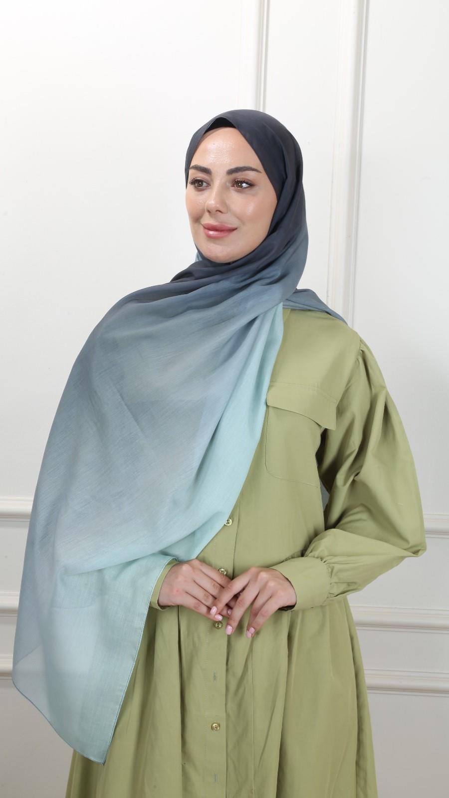 Desenli Pamuk Vual Şal Antrasit Çağla-2  