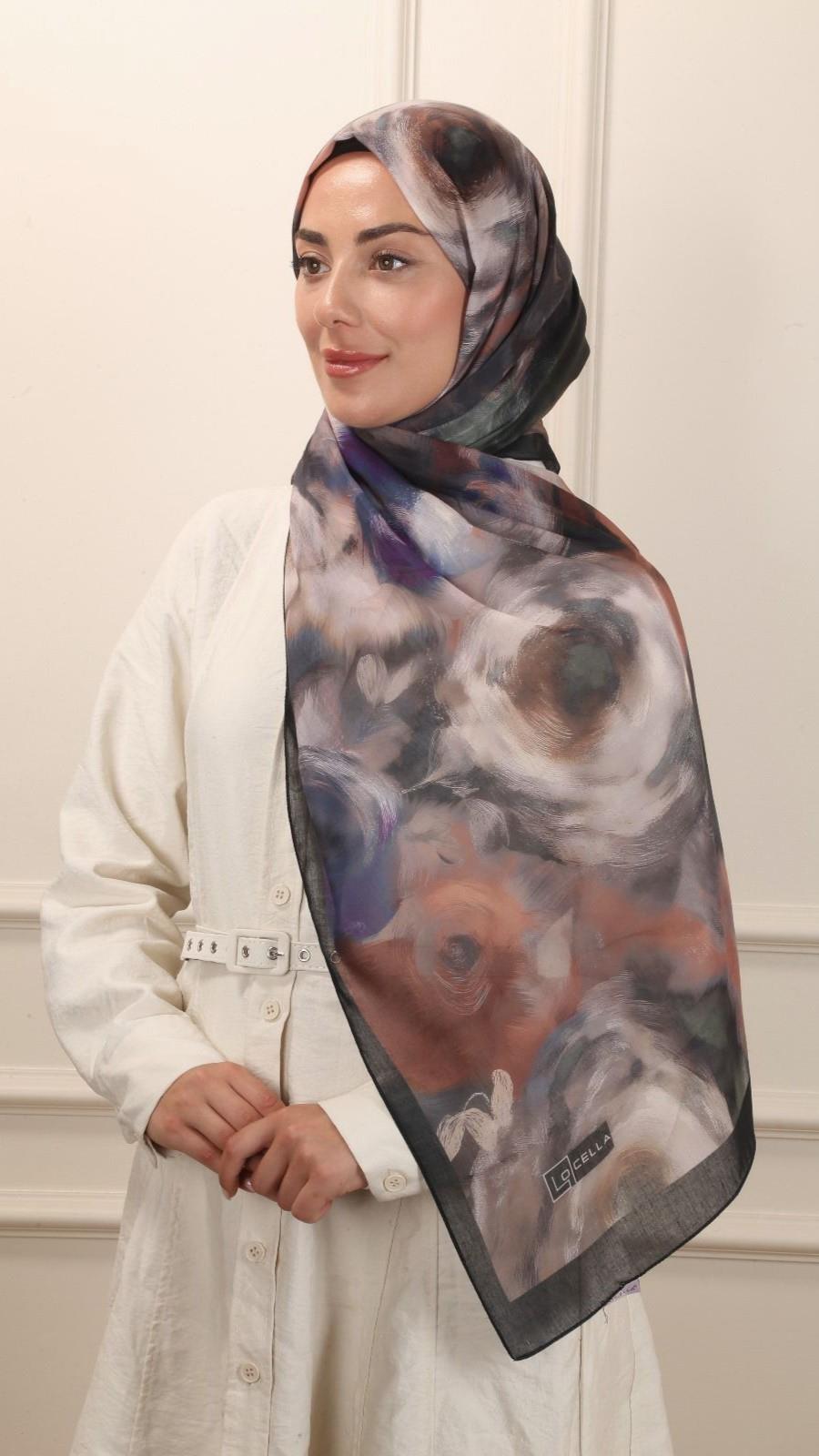 Desenli Pamuk Vual Şal Antrasit-10