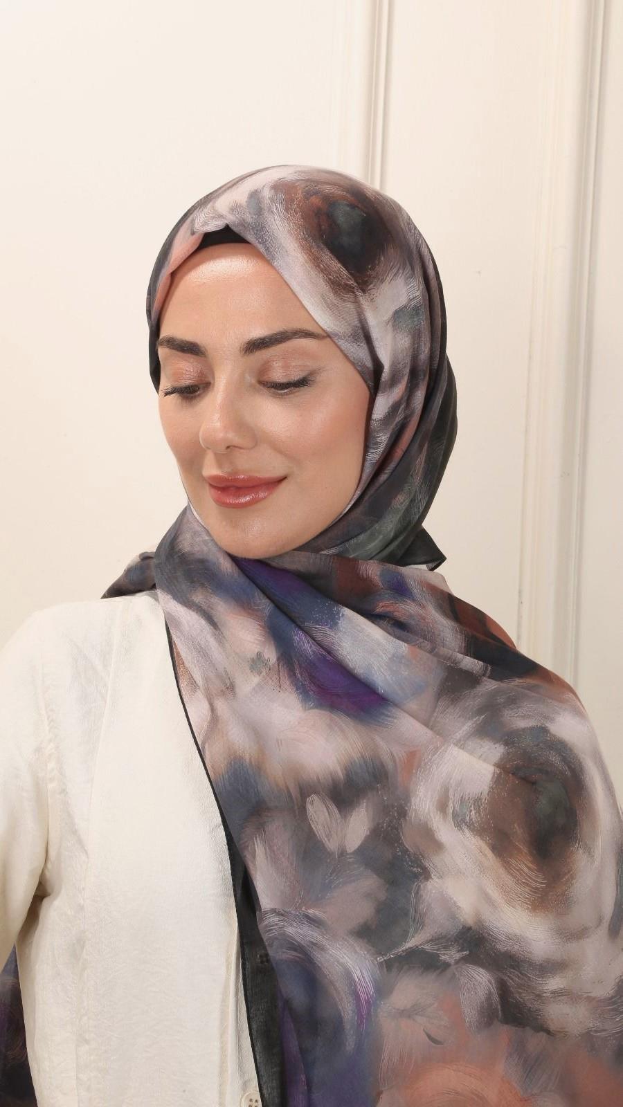 Desenli Pamuk Vual Şal Antrasit-10