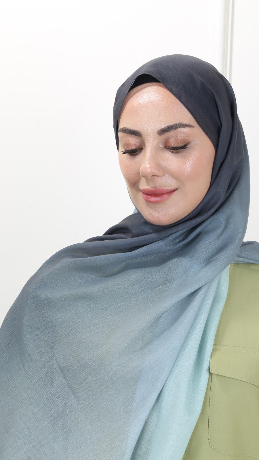 Desenli Pamuk Vual Şal Antrasit Çağla-2  