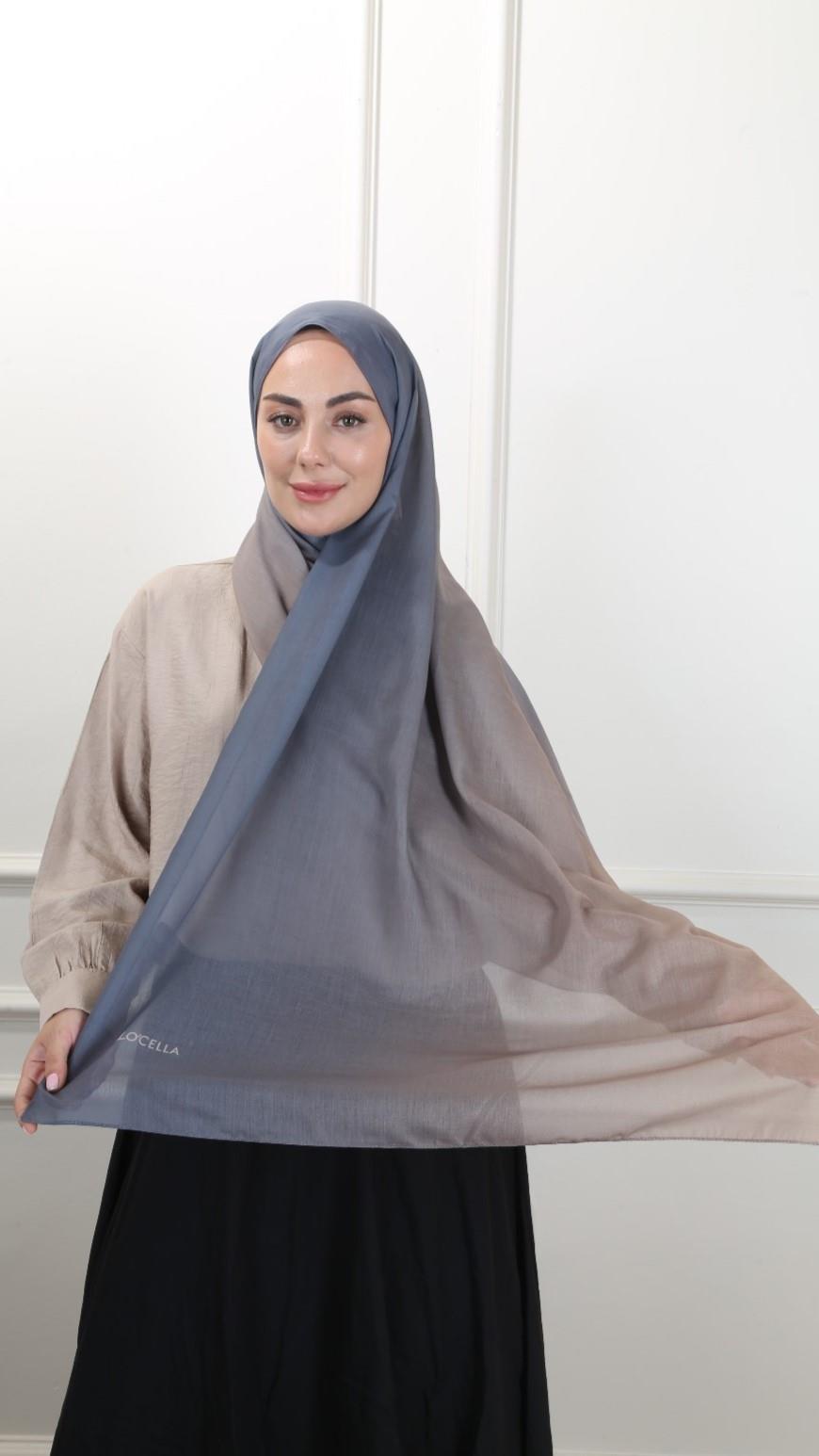 Desenli Pamuk Vual Şal Antrasit Kahve-11