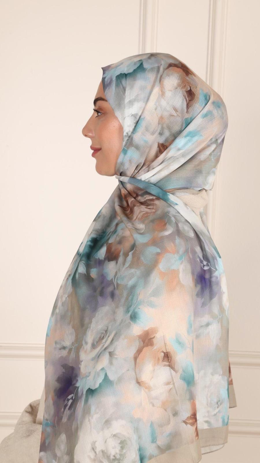 Desenli Pamuk Vual Şal Açık Haki-8