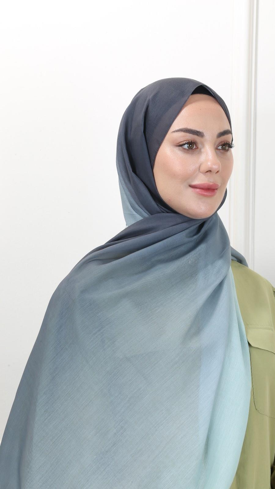 Desenli Pamuk Vual Şal Antrasit Çağla-2  