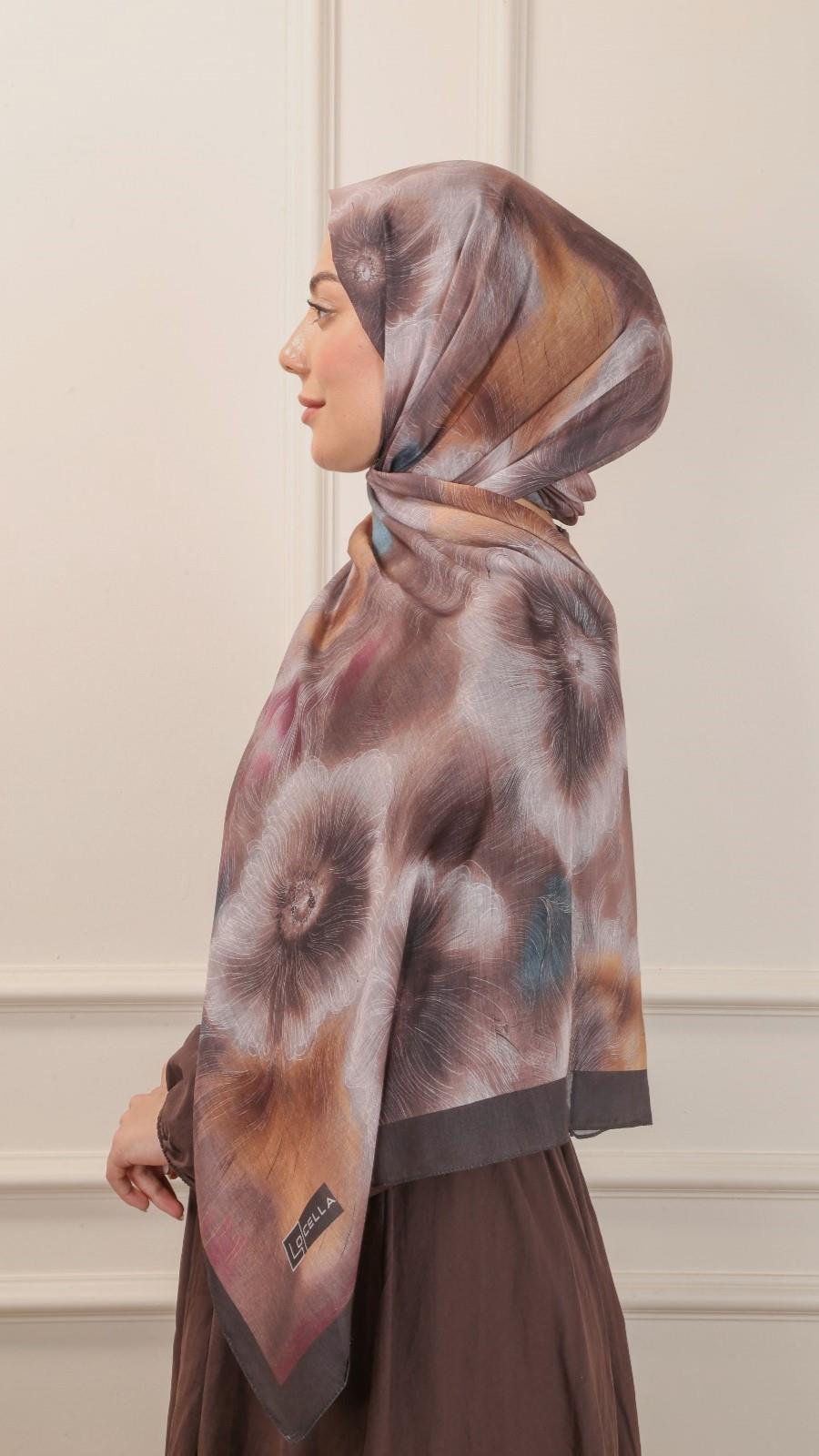 Desenli Pamuk Vual Şal Acı Kahve-6