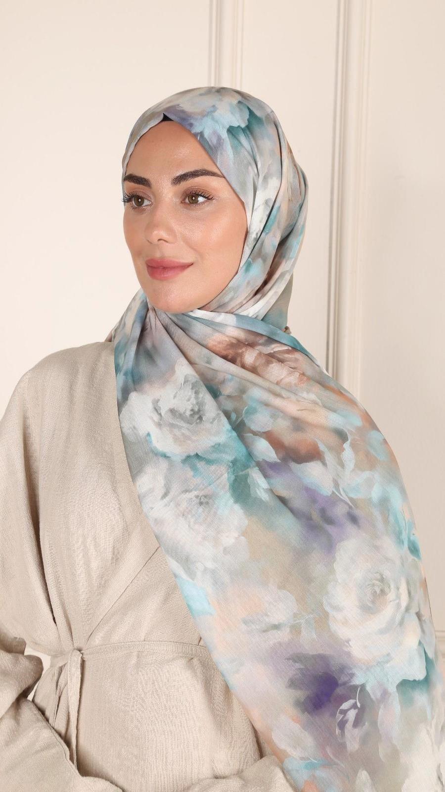 Desenli Pamuk Vual Şal Açık Haki-8