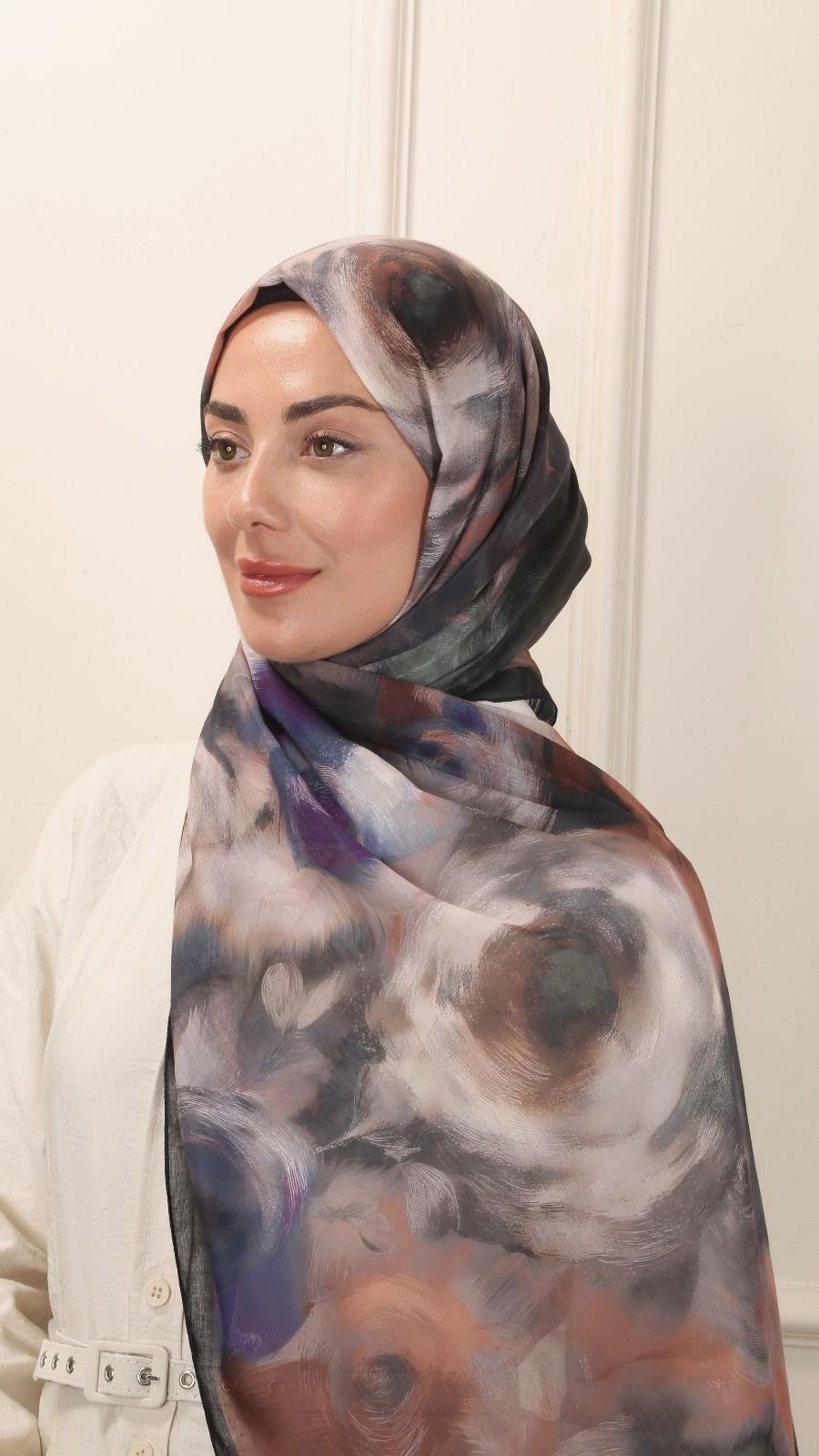 Desenli Pamuk Vual Şal Antrasit-10