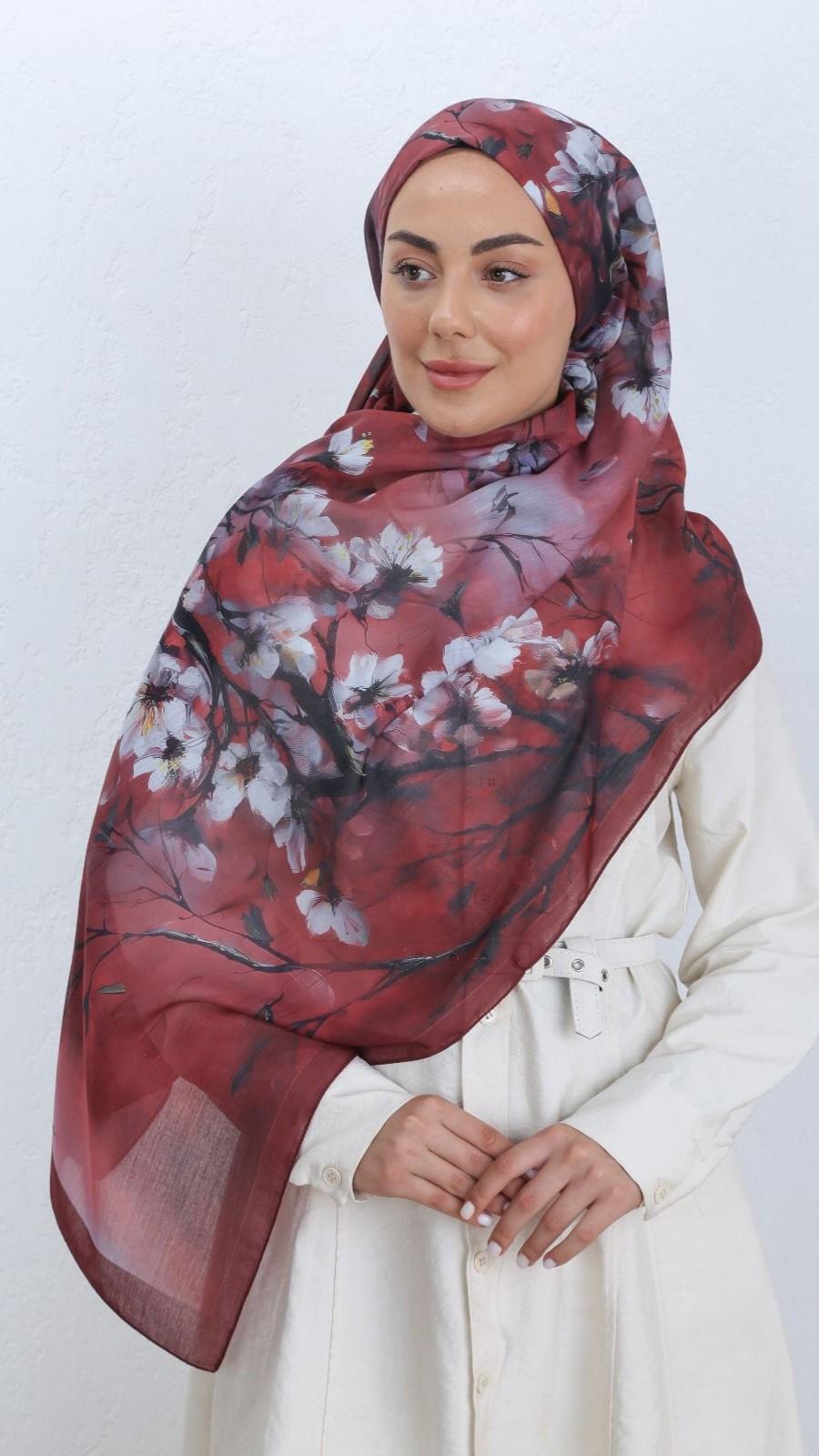 Desenli Pamuk Vual Şal Bordo Serisi-3