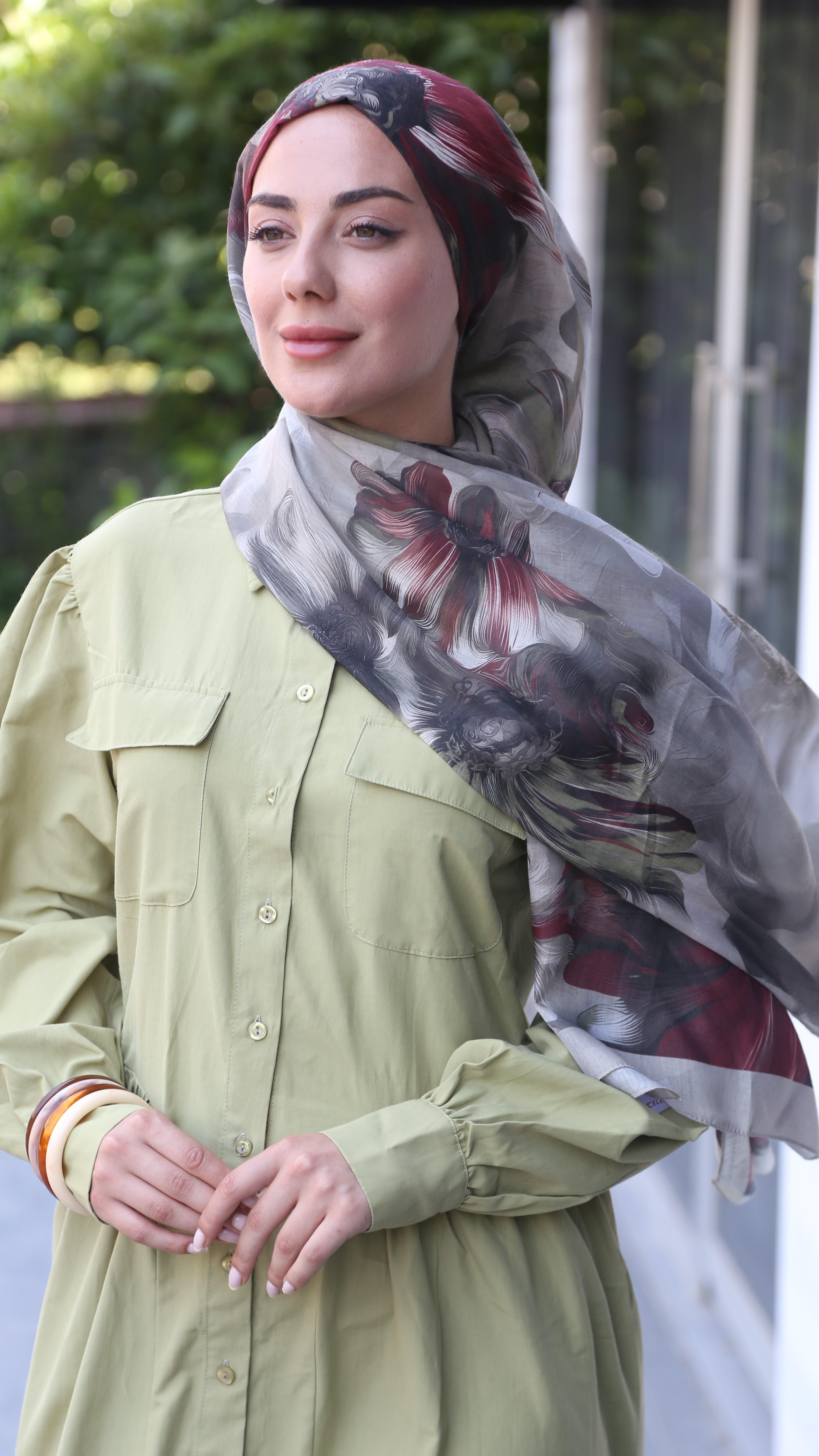 Desenli Pamuk Vual Şal Bej-6