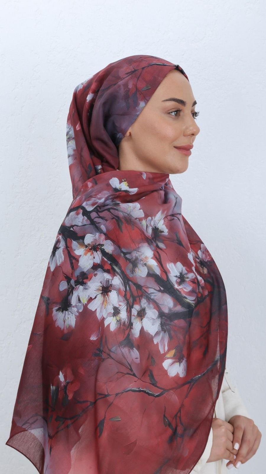 Desenli Pamuk Vual Şal Bordo Serisi-3