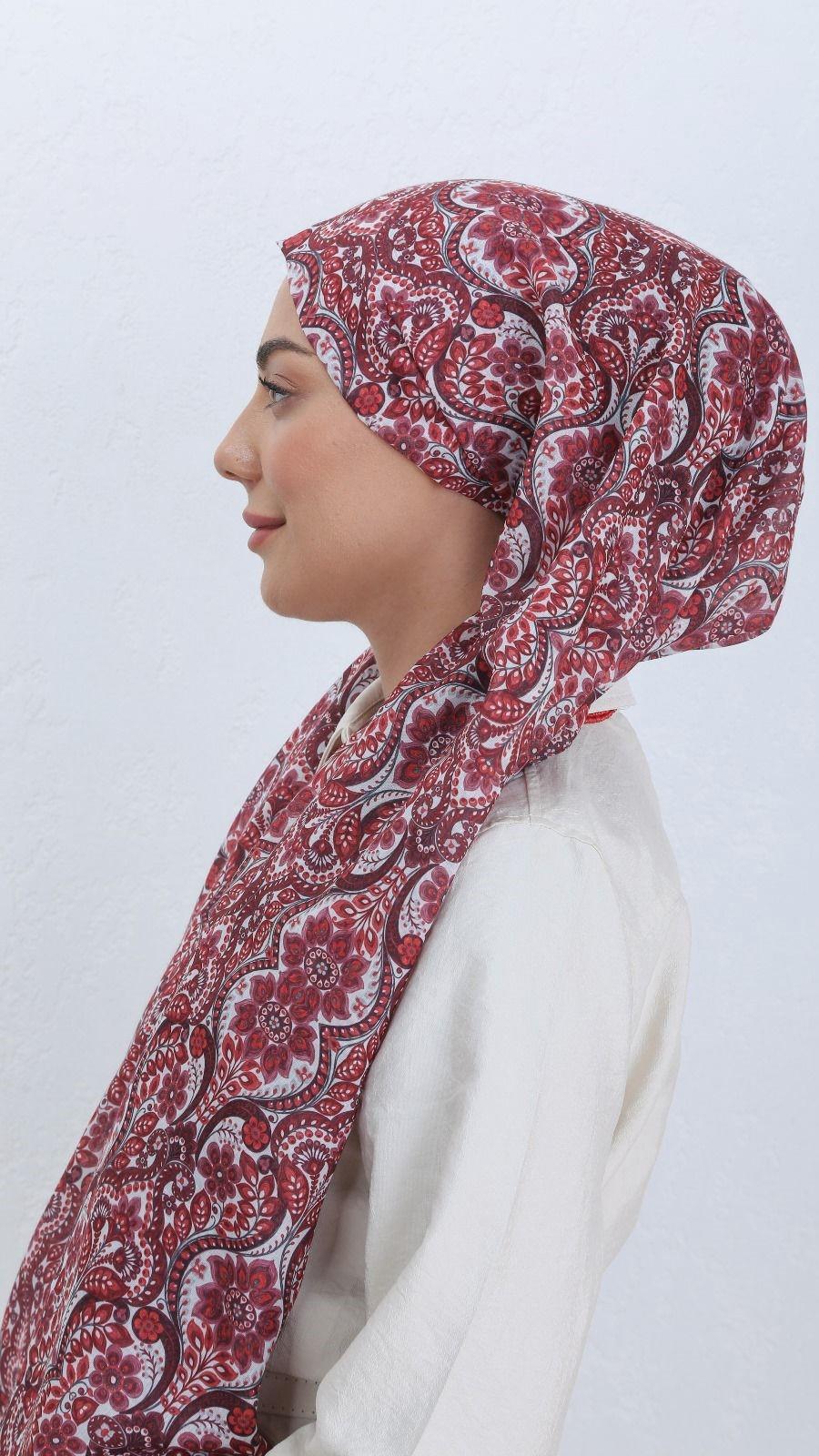 Desenli Pamuk Vual Şal Bordo Serisi-4