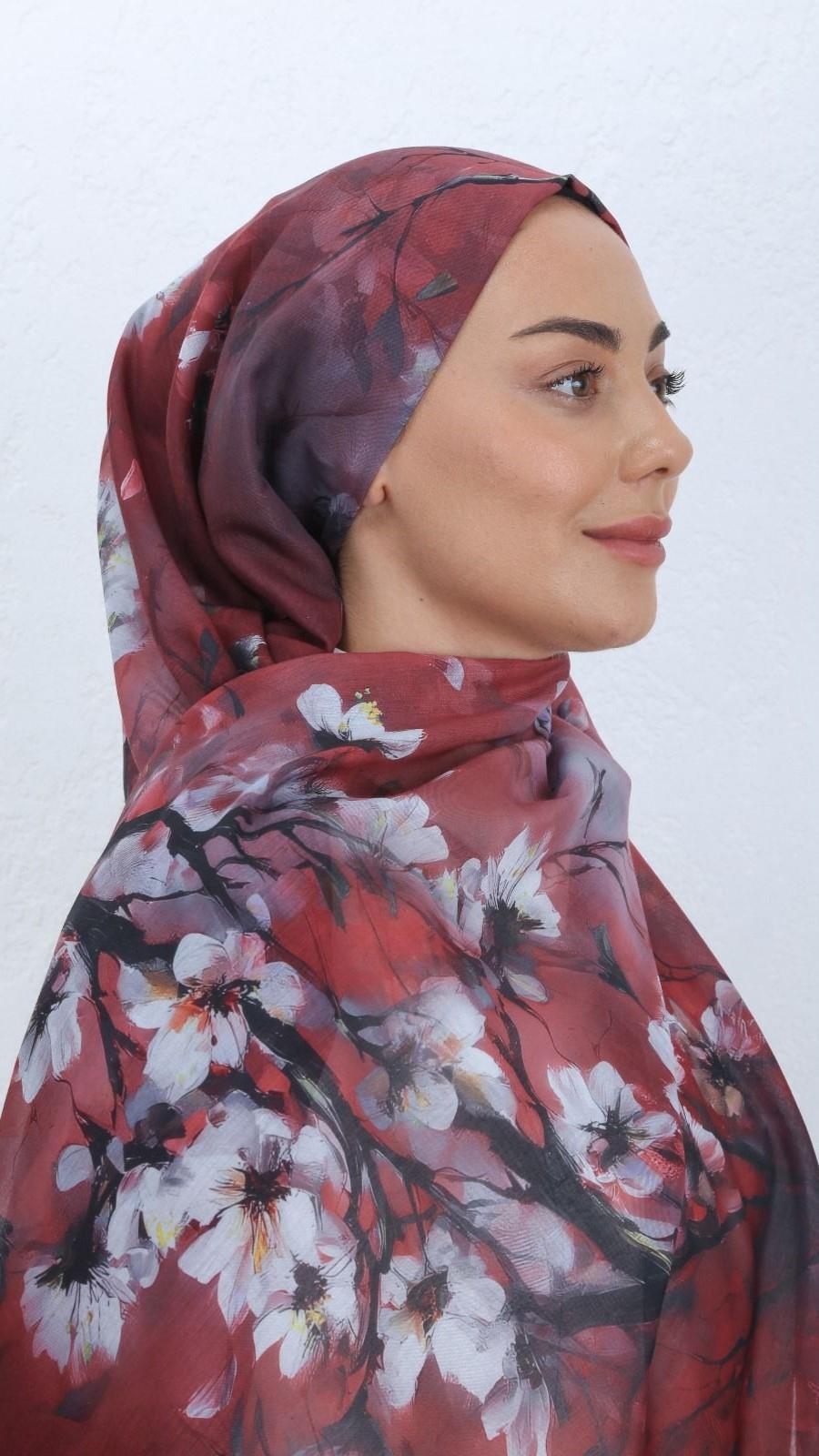 Desenli Pamuk Vual Şal Bordo Serisi-3