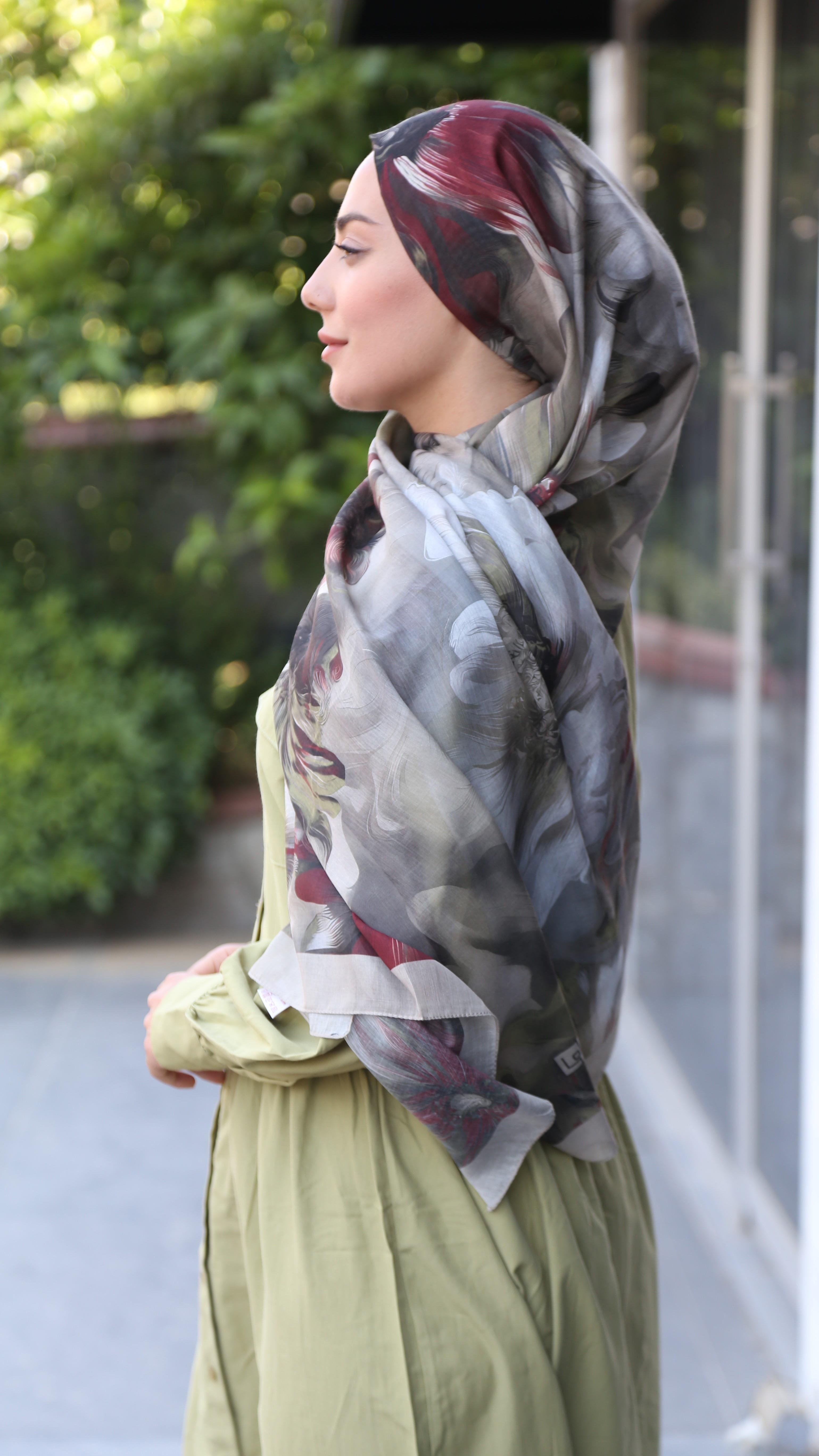 Desenli Pamuk Vual Şal Bej-6