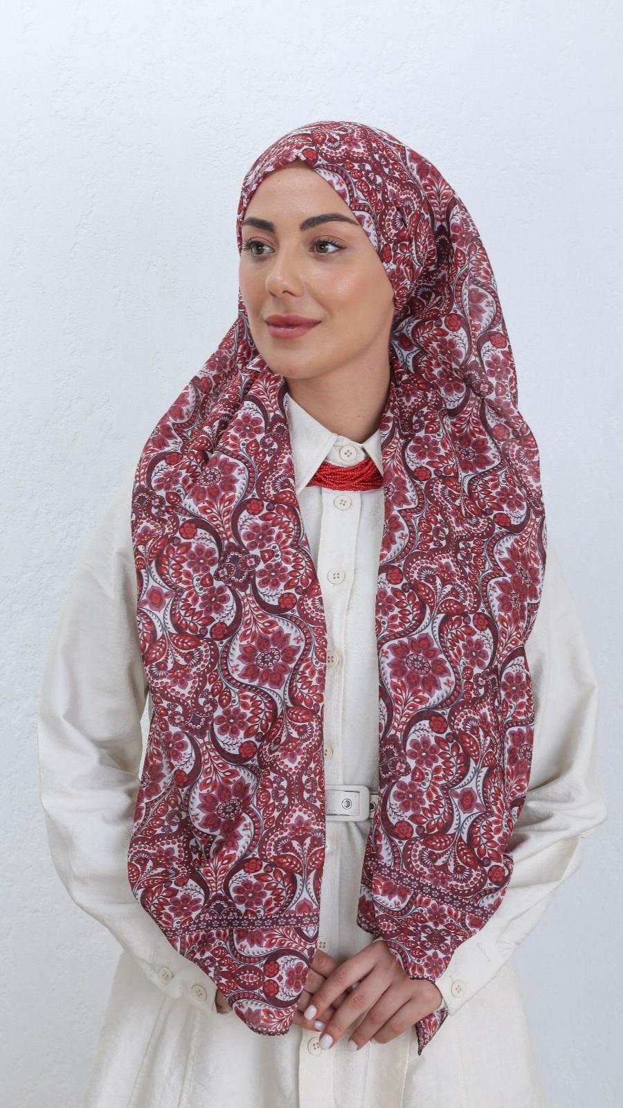Desenli Pamuk Vual Şal Bordo Serisi-4