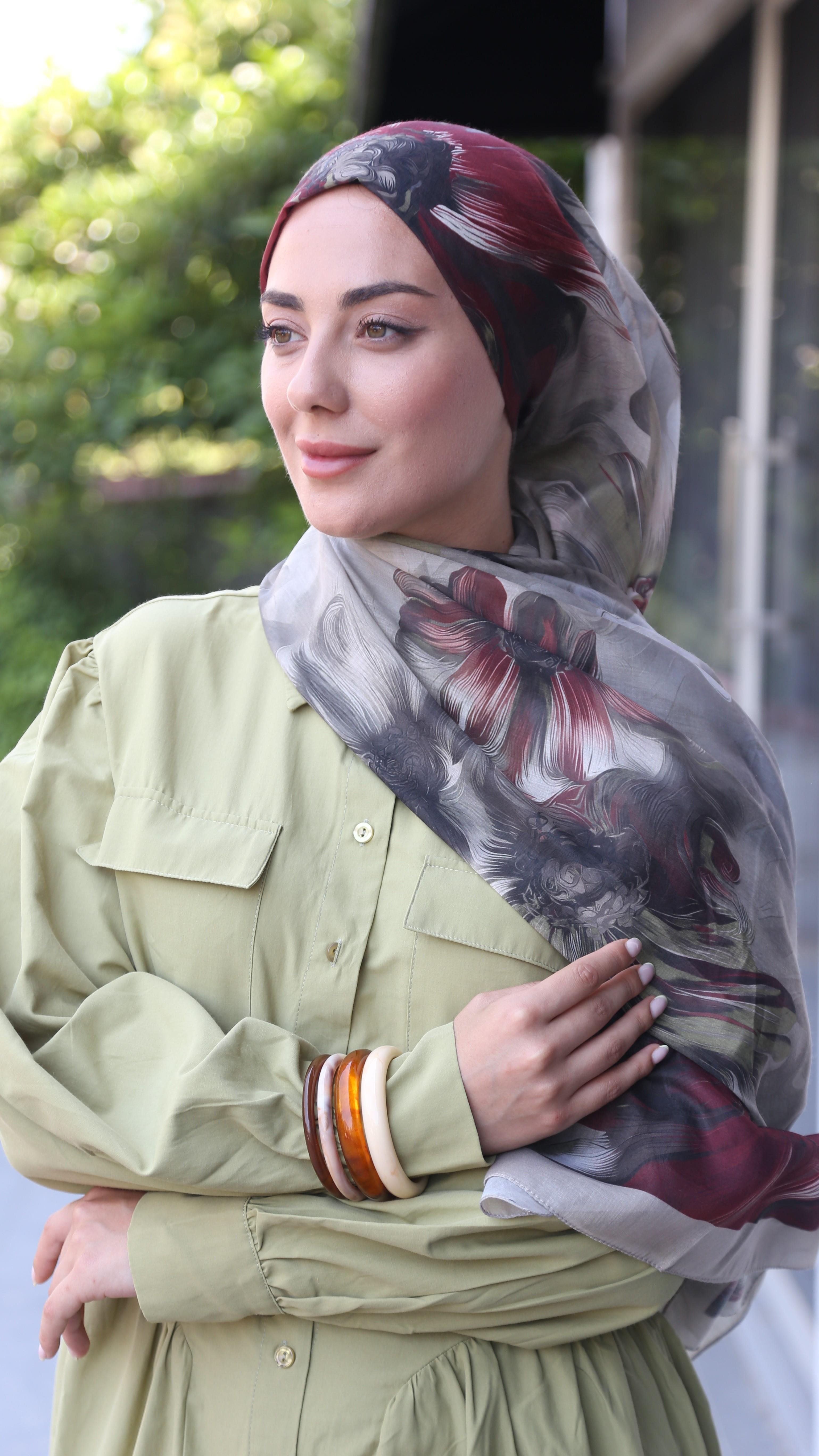 Desenli Pamuk Vual Şal Bej-6