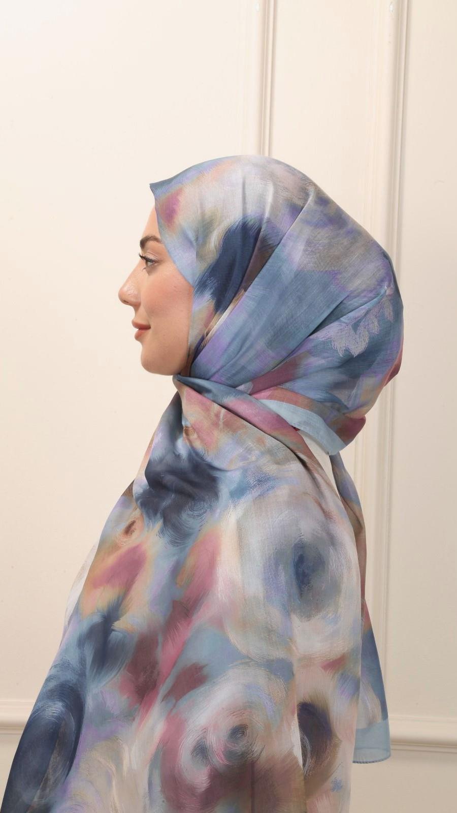 Desenli Pamuk Vual Şal Bebe Mavi-9