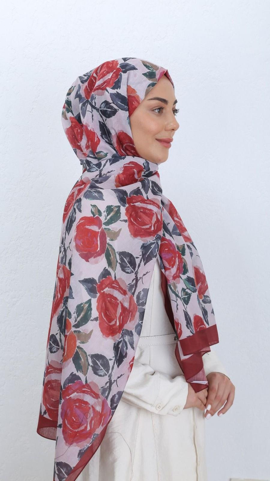 Desenli Pamuk Vual Şal Bordo Serisi-1