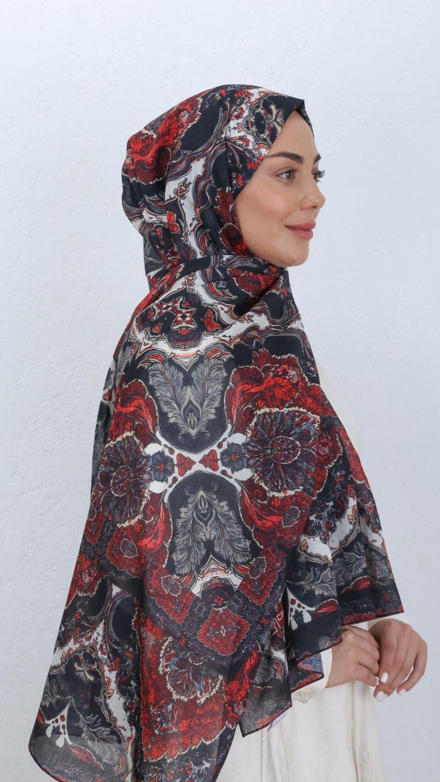 Desenli Pamuk Vual Şal Bordo Serisi-2