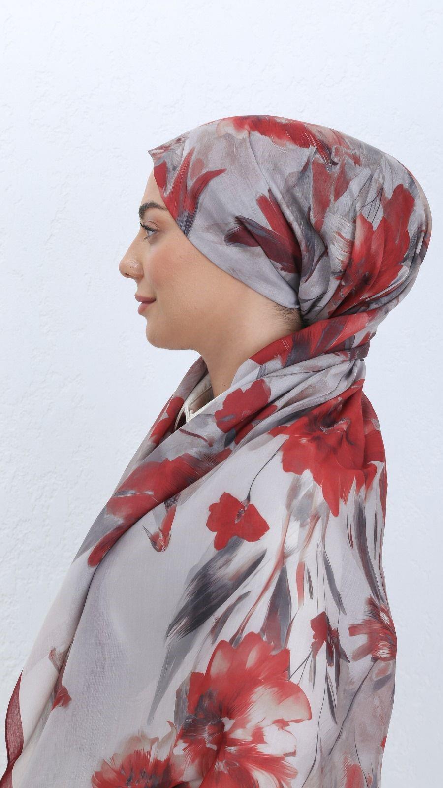 Desenli Pamuk Vual Şal Bordo Serisi-6