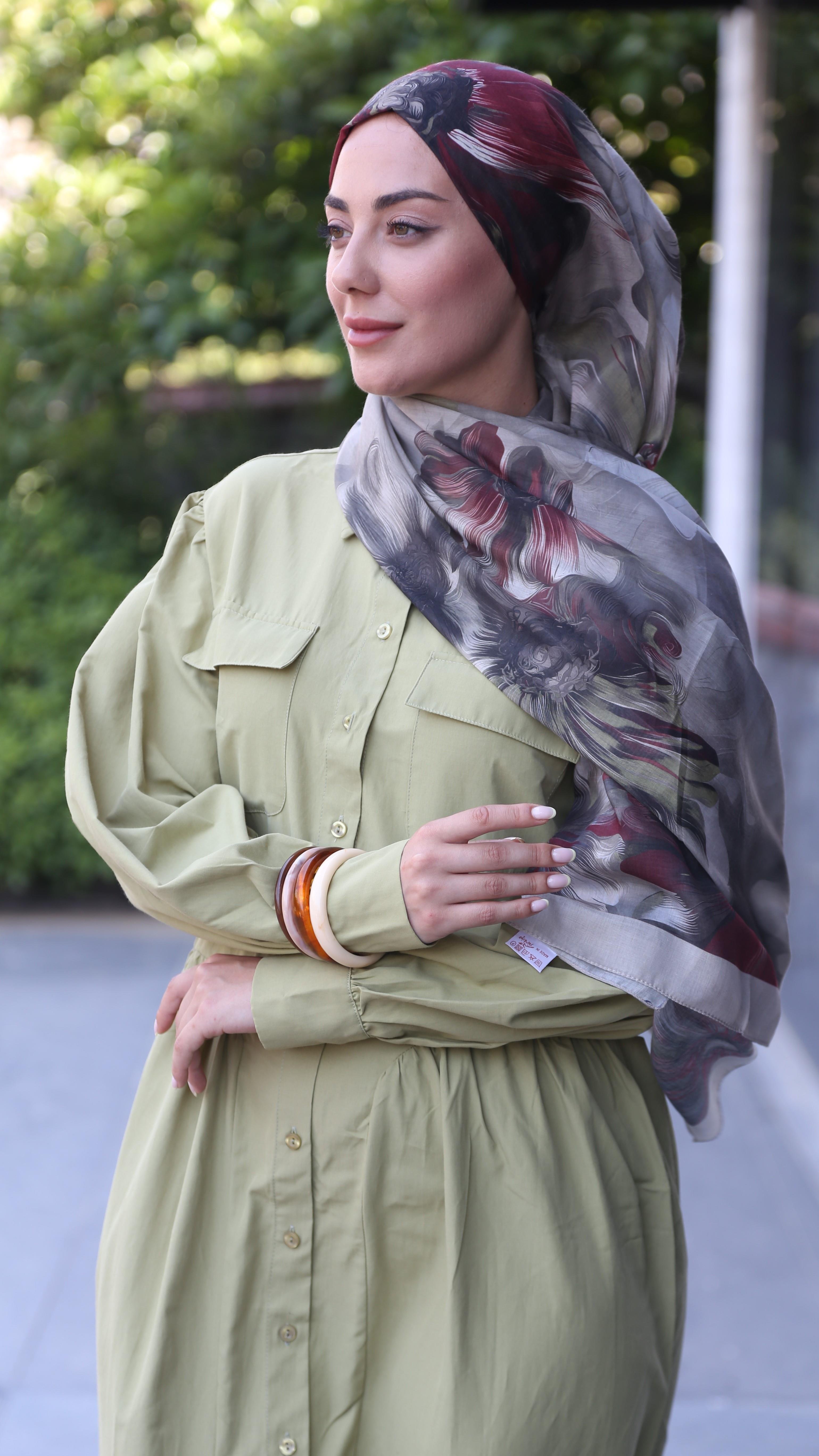 Desenli Pamuk Vual Şal Bej-6