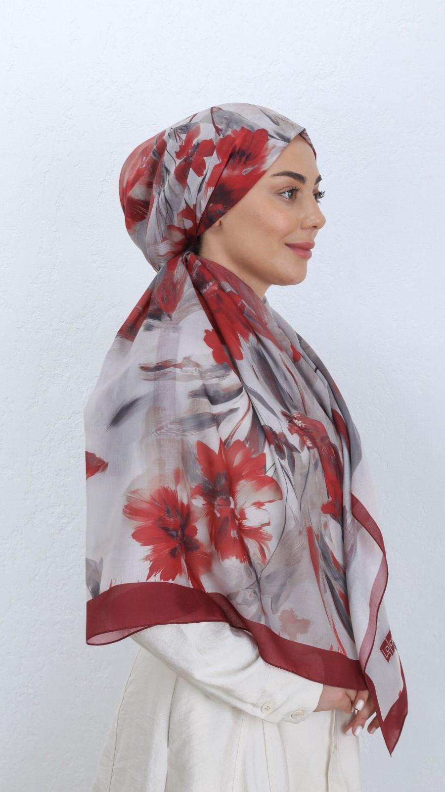 Desenli Pamuk Vual Şal Bordo Serisi-6