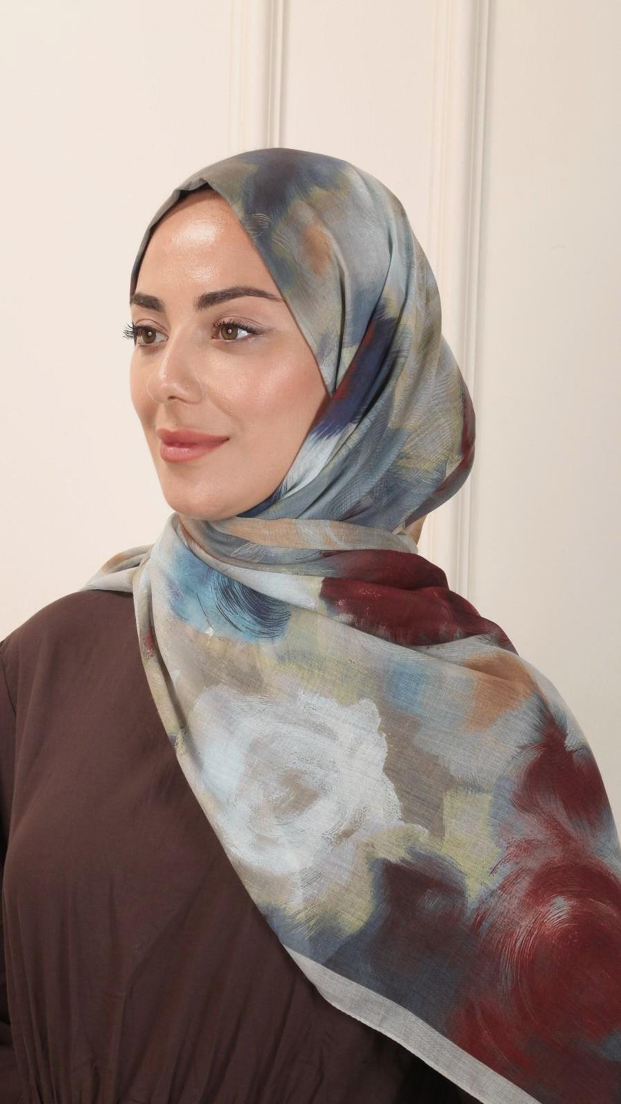 Desenli Pamuk Vual Şal Bej-3