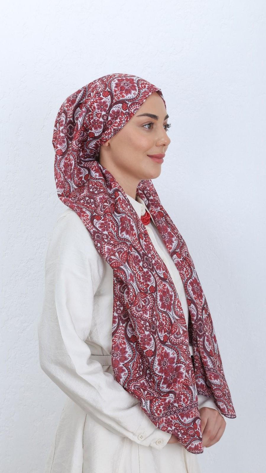 Desenli Pamuk Vual Şal Bordo Serisi-4