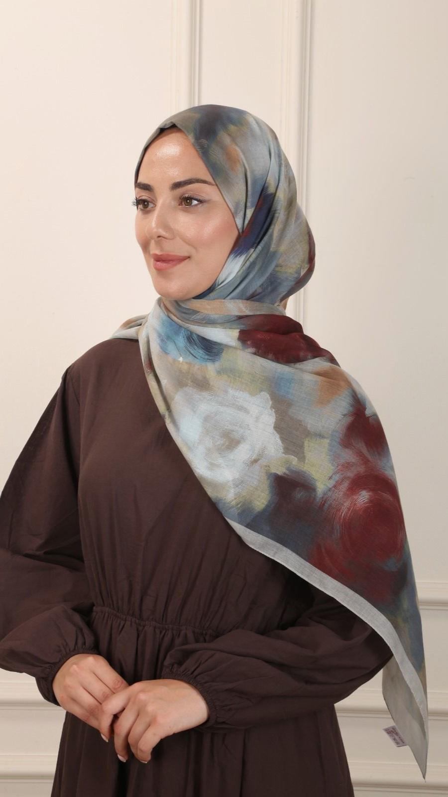 Desenli Pamuk Vual Şal Bej-3