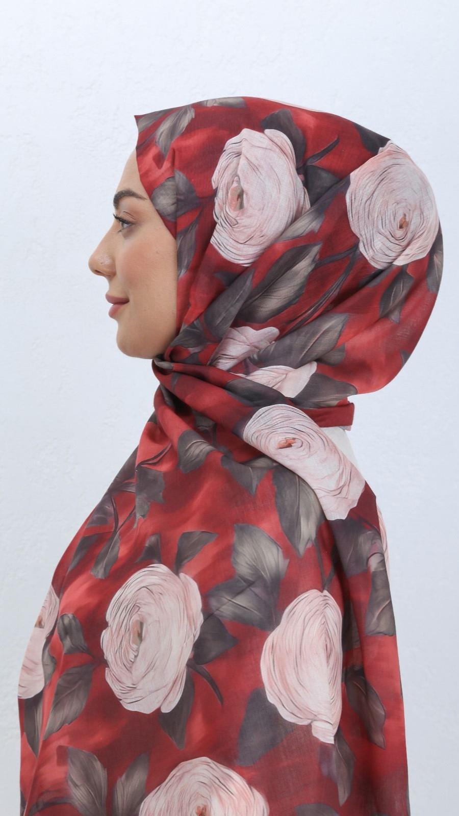 Desenli Pamuk Vual Şal Bordo Serisi-5