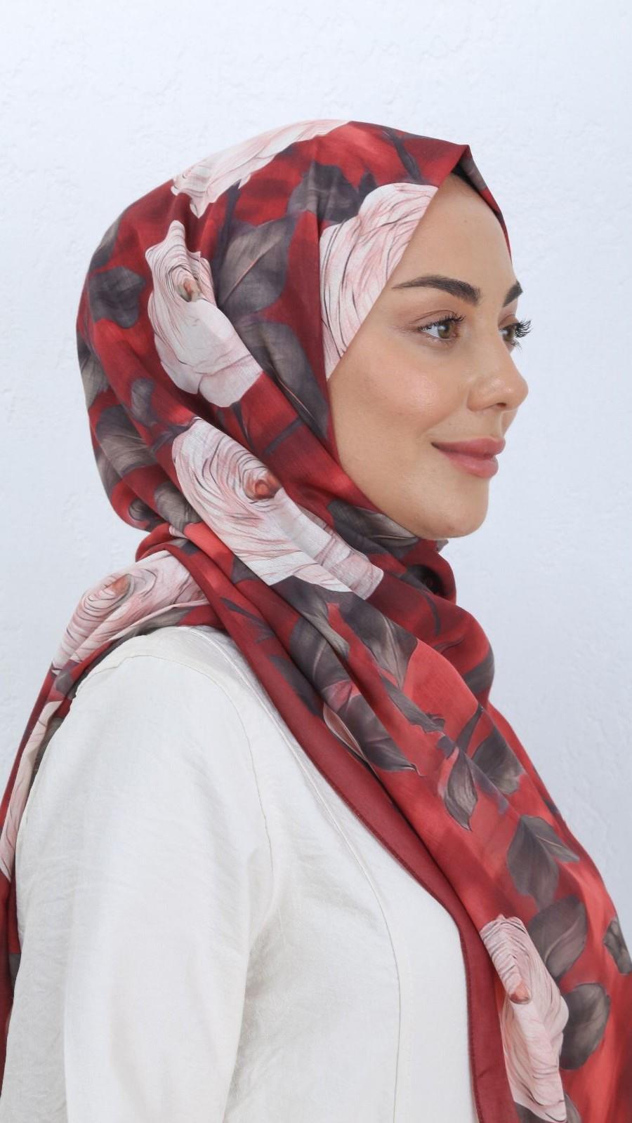 Desenli Pamuk Vual Şal Bordo Serisi-5