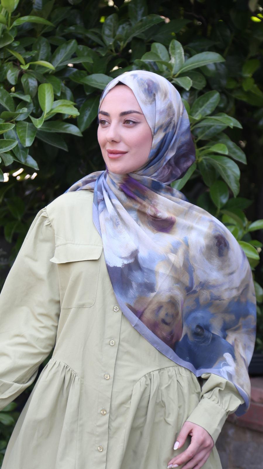 Desenli Pamuk Vual Şal Gri-2