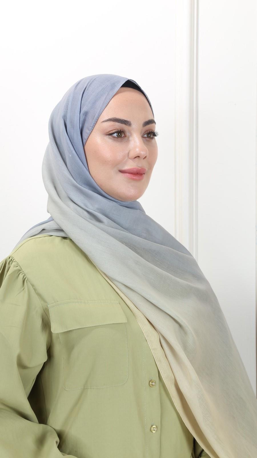 Desenli Pamuk Vual Şal Gri Sarı-4