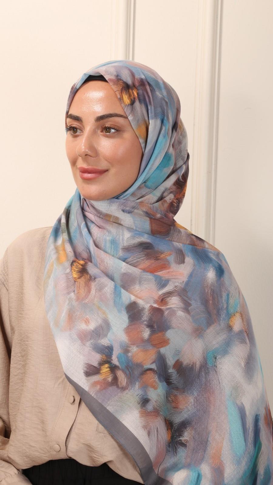 Desenli Pamuk Vual Şal Gri-8